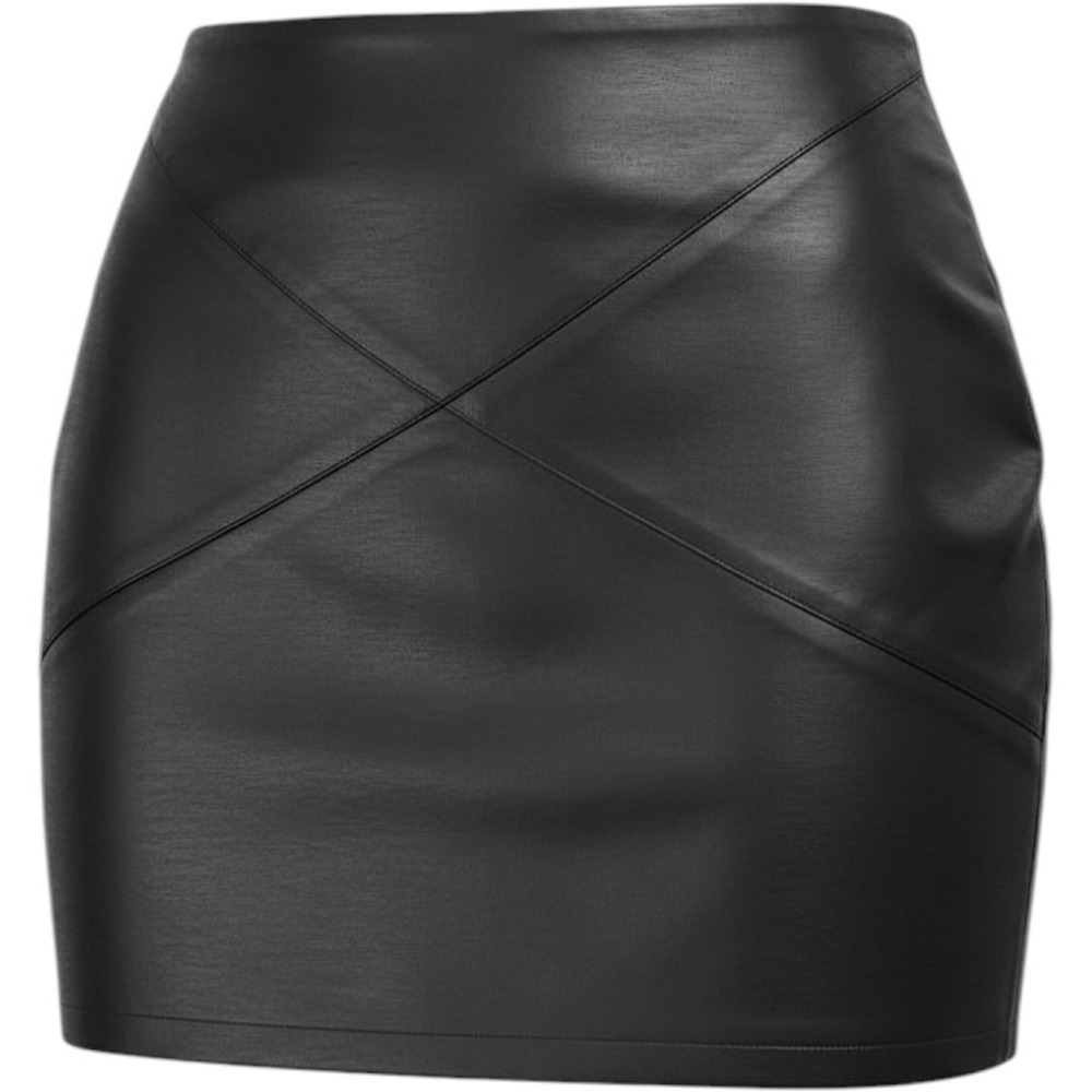 Mangopop Black Faux Leather Mini Skirt Crisscross Seam Detail Size XL